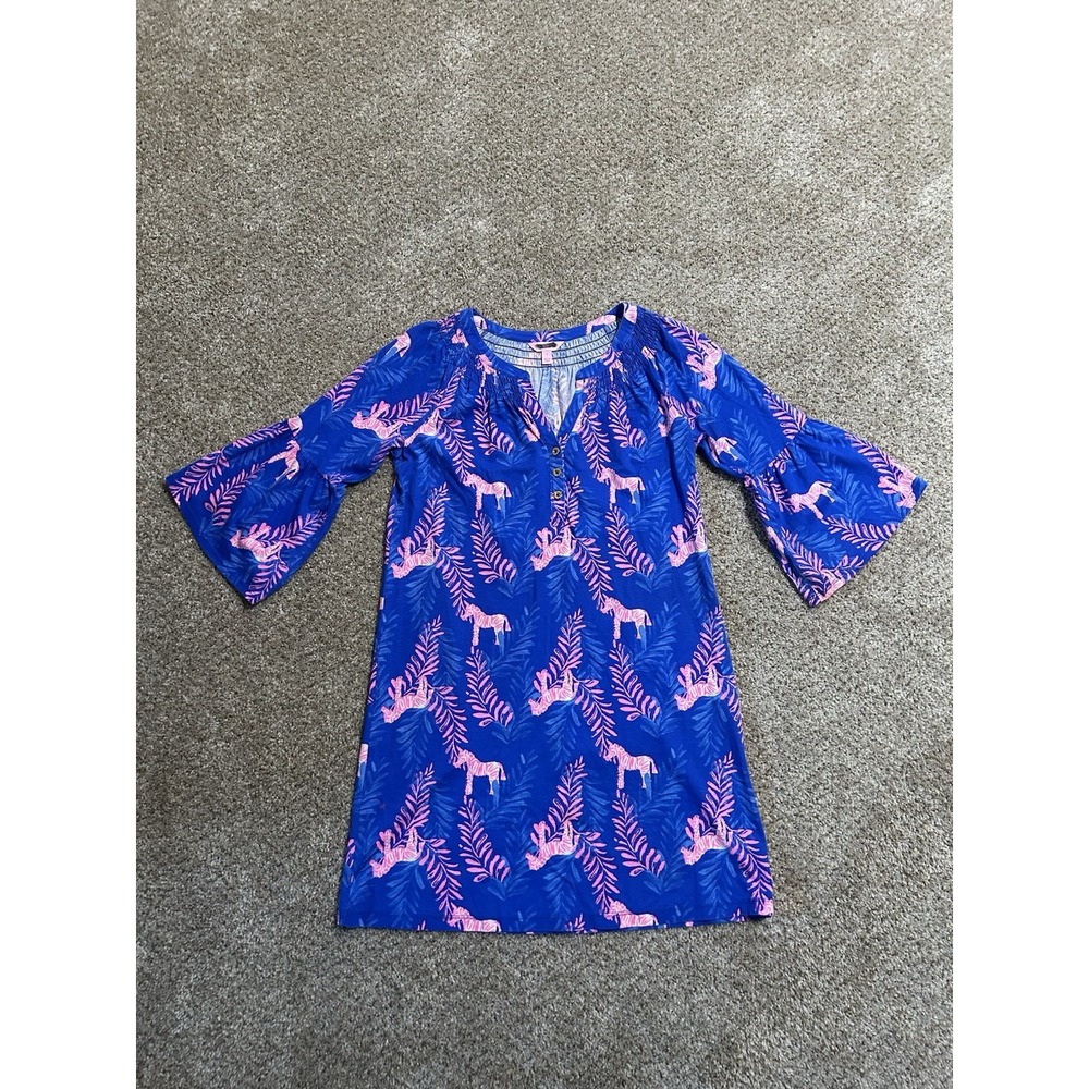 Lilly Pulitzer Teigen Dress Womens Small Royal Blue Pink‎ Unicorn All Over Print